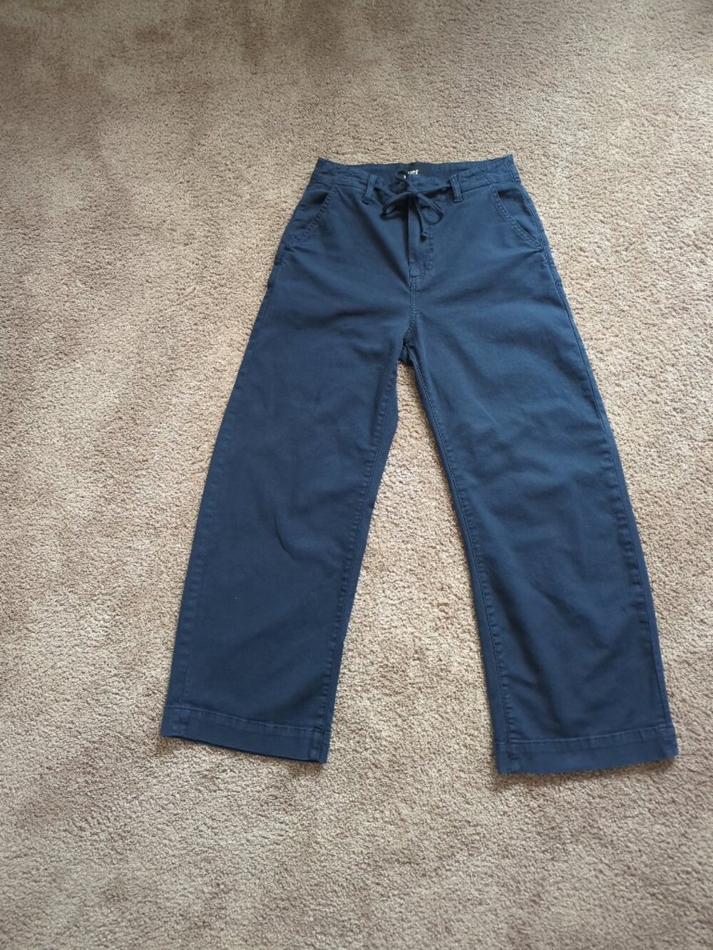 PAIGE Arellia Barrel Leg Ankle Pants 26 Navy Tie Waist High Rise